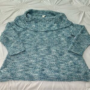 Chico's Teal Blue Sequin Detail Mohair Blend Cowl Neck Holiday Sweater Size XL
